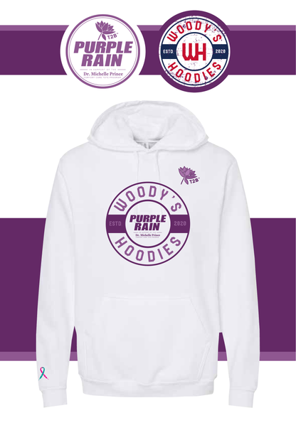 White Hoodie with embedded Purple Rain Logo
